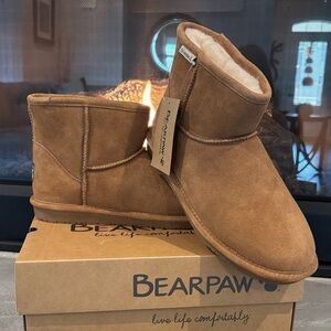 BEARPAW Demi Cow Suede,wool blend lined,TPR outsole,slip on,pull tab,warm
